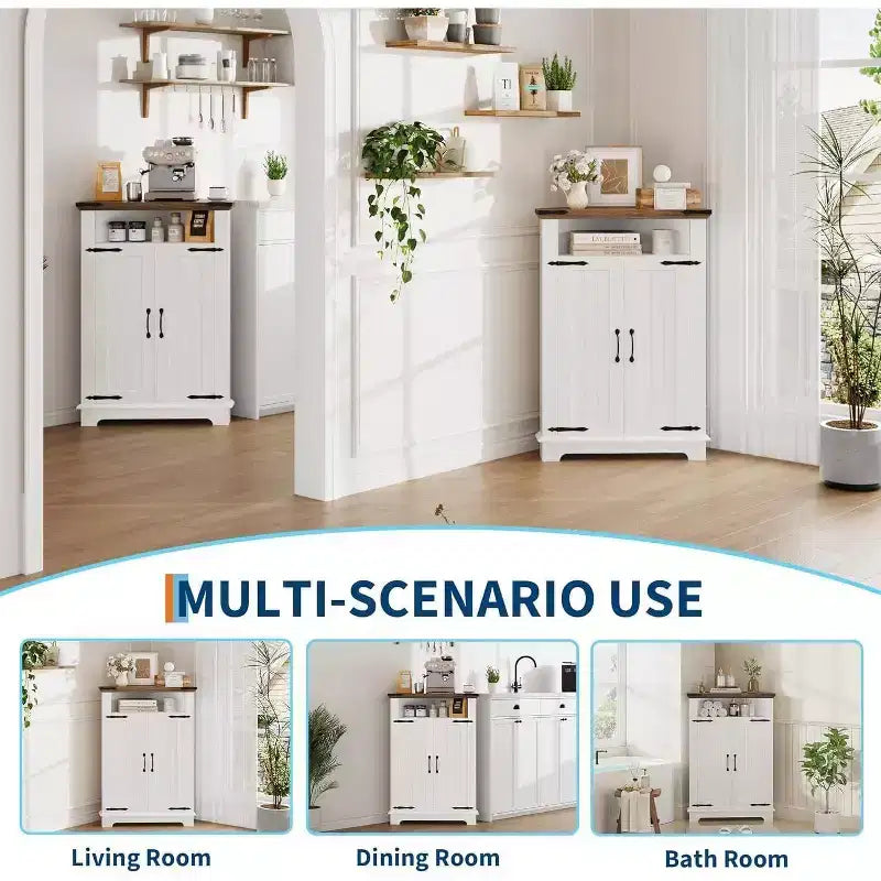 Coolmee Small Corner Bathroom Cabinet with Doors, Corner Cabinet for Bathroom, Kitchen, Living Room, White