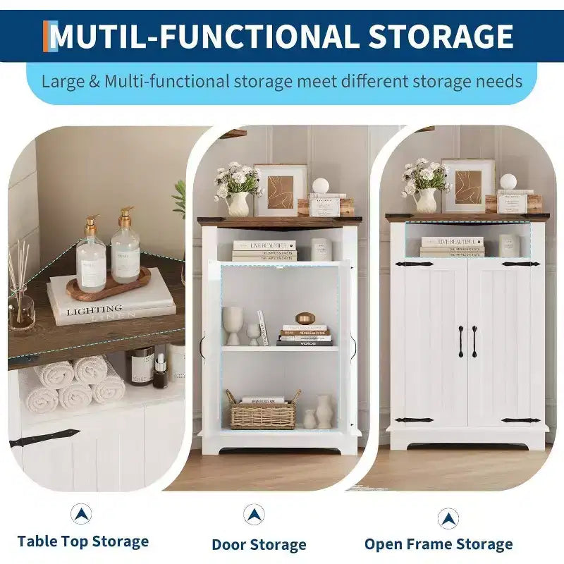 Coolmee Small Corner Bathroom Cabinet with Doors, Corner Cabinet for Bathroom, Kitchen, Living Room, White