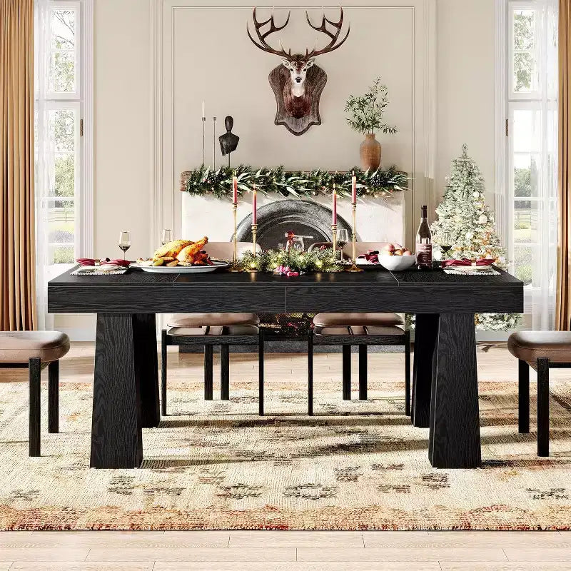 Lantine 63'' Dining Table, Modern Rectangular Kitchen Dinner Table with Heavy Duty Tapered Legs for Dining Room, Cafe, Restaurant