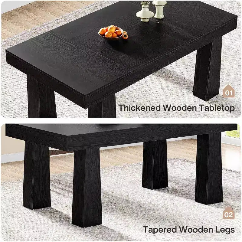 Lantine 63'' Dining Table, Modern Rectangular Kitchen Dinner Table with Heavy Duty Tapered Legs for Dining Room, Cafe, Restaurant