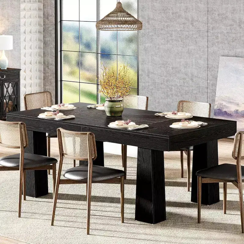 Lantine 63'' Dining Table, Modern Rectangular Kitchen Dinner Table with Heavy Duty Tapered Legs for Dining Room, Cafe, Restaurant