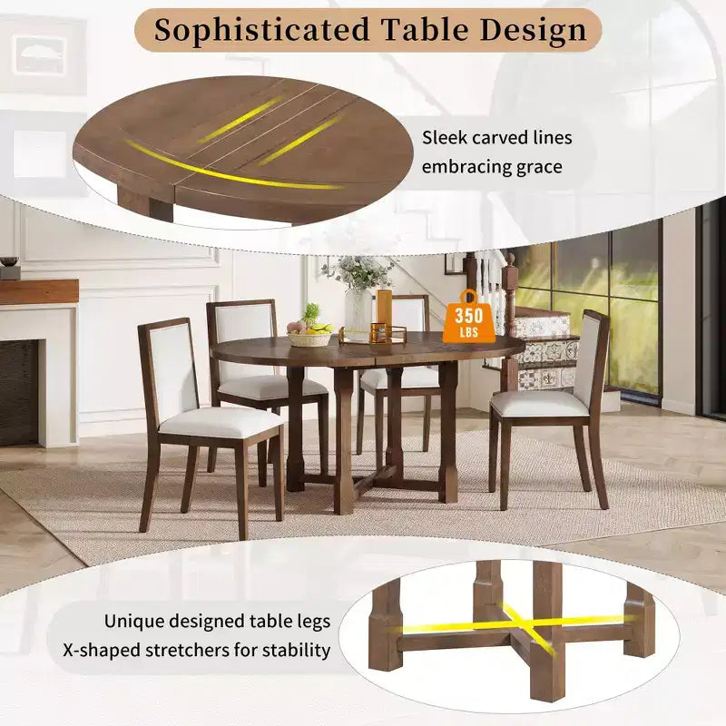 Ensemble de salle à manger 5 pièces Judith GDFStudio avec table ronde extensible et chaises rembourrées
