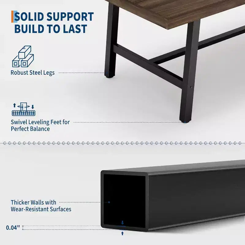 Industrial Dining Table for 4-6 People, 63in Long Wooden Kitchen Table with Sturdy Metal Frame - Seats 4-6 Rectangular Counter for Dinner