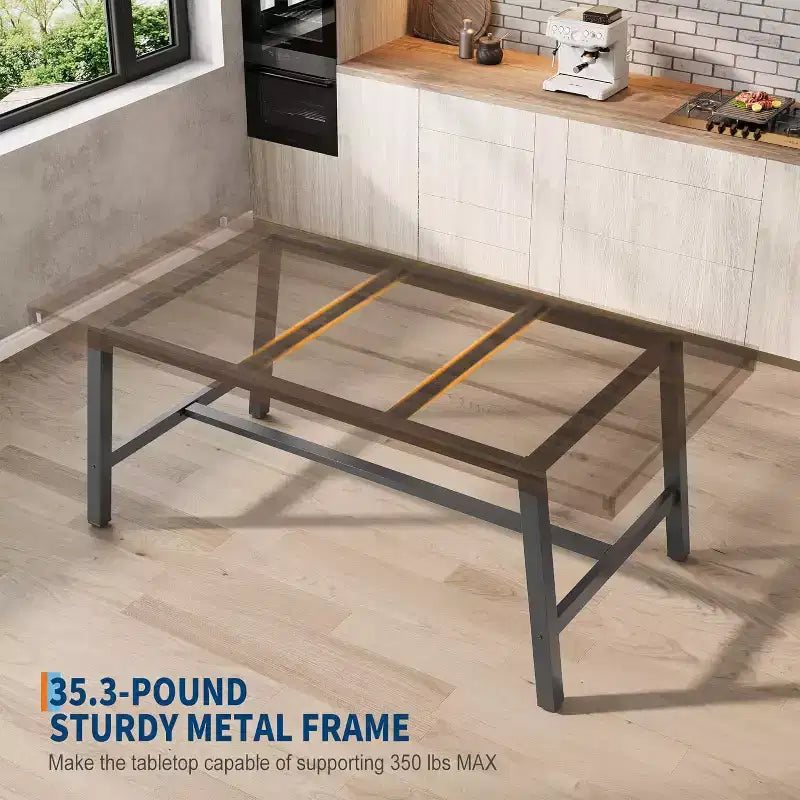 Industrial Dining Table for 4-6 People, 63in Long Wooden Kitchen Table with Sturdy Metal Frame - Seats 4-6 Rectangular Counter for Dinner