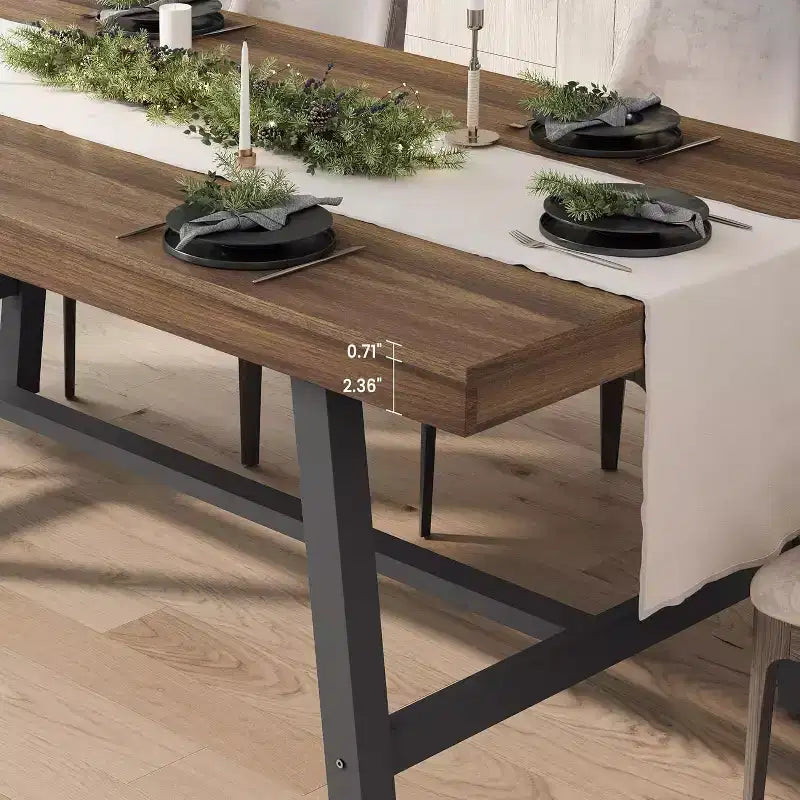 Industrial Dining Table for 4-6 People, 63in Long Wooden Kitchen Table with Sturdy Metal Frame - Seats 4-6 Rectangular Counter for Dinner