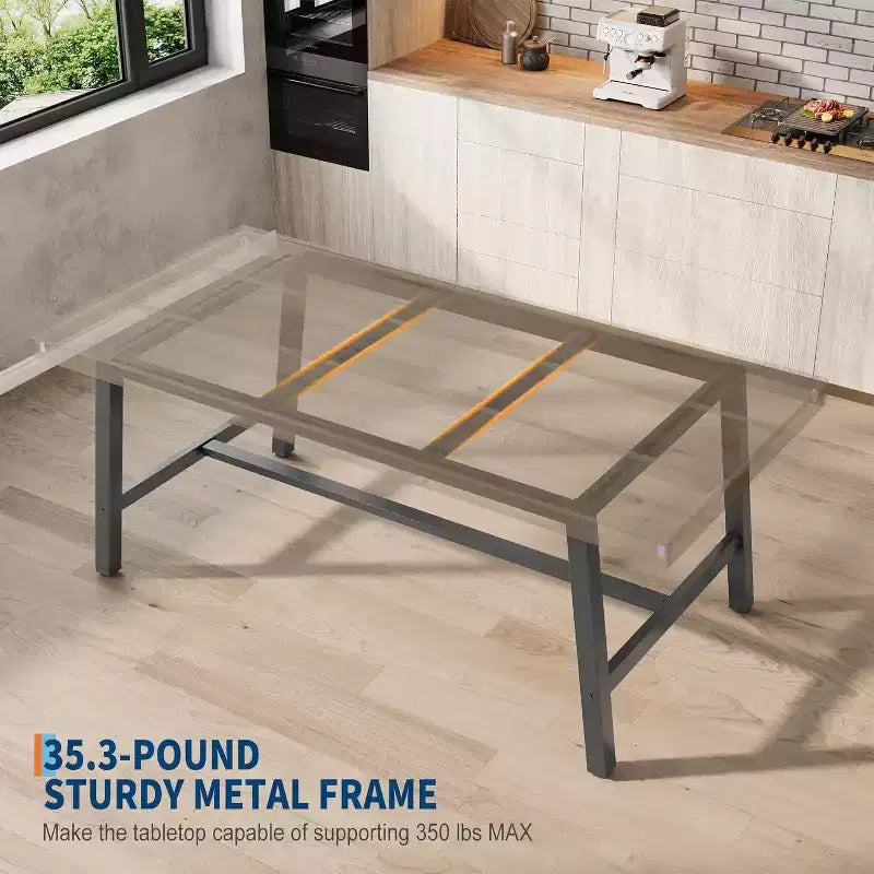 Industrial Dining Table for 4-6 People, 63in Long Wooden Kitchen Table with Sturdy Metal Frame - Seats 4-6 Rectangular Counter for Dinner