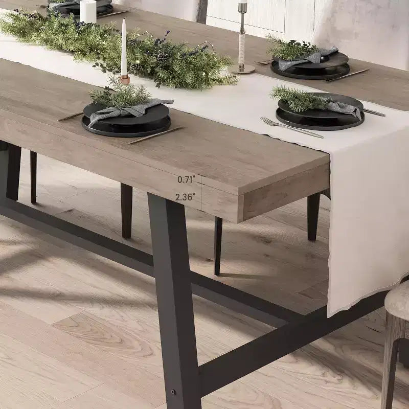 Industrial Dining Table for 4-6 People, 63in Long Wooden Kitchen Table with Sturdy Metal Frame - Seats 4-6 Rectangular Counter for Dinner
