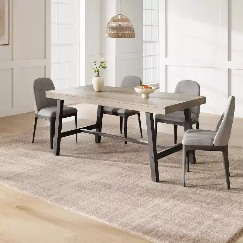 Industrial Dining Table for 4-6 People, 63in Long Wooden Kitchen Table with Sturdy Metal Frame - Seats 4-6 Rectangular Counter for Dinner