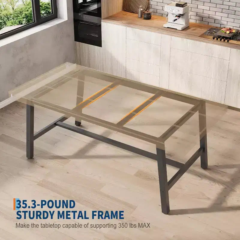 Industrial Dining Table for 4-6 People, 63in Long Wooden Kitchen Table with Sturdy Metal Frame - Seats 4-6 Rectangular Counter for Dinner