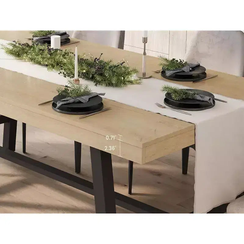 Industrial Dining Table for 4-6 People, 63in Long Wooden Kitchen Table with Sturdy Metal Frame - Seats 4-6 Rectangular Counter for Dinner