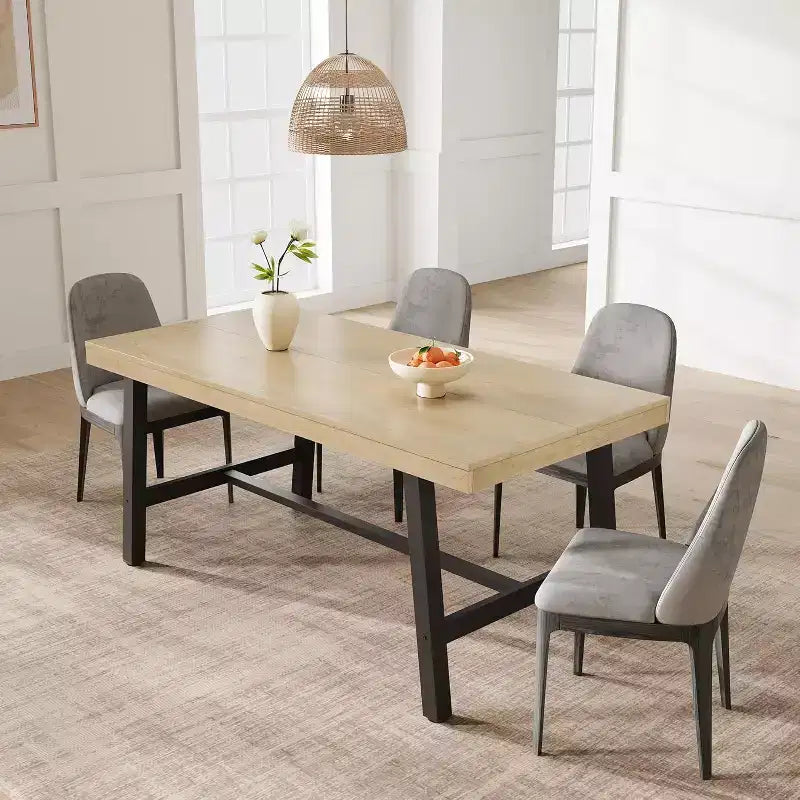 Industrial Dining Table for 4-6 People, 63in Long Wooden Kitchen Table with Sturdy Metal Frame - Seats 4-6 Rectangular Counter for Dinner