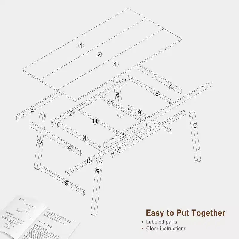 Industrial Dining Table for 4-6 People, 63in Long Wooden Kitchen Table with Sturdy Metal Frame - Seats 4-6 Rectangular Counter for Dinner