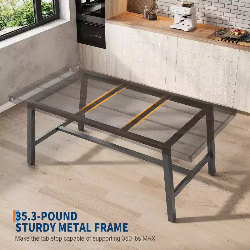 Industrial Dining Table for 4-6 People, 63in Long Wooden Kitchen Table with Sturdy Metal Frame - Seats 4-6 Rectangular Counter for Dinner