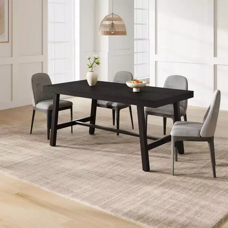 Industrial Dining Table for 4-6 People, 63in Long Wooden Kitchen Table with Sturdy Metal Frame - Seats 4-6 Rectangular Counter for Dinner
