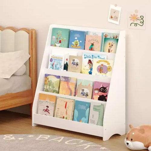 4-Tier Kids Bookshelf, Toddler Book Display Shelves, Helps Keep Bedrooms, Playrooms, and Classrooms Organized,White