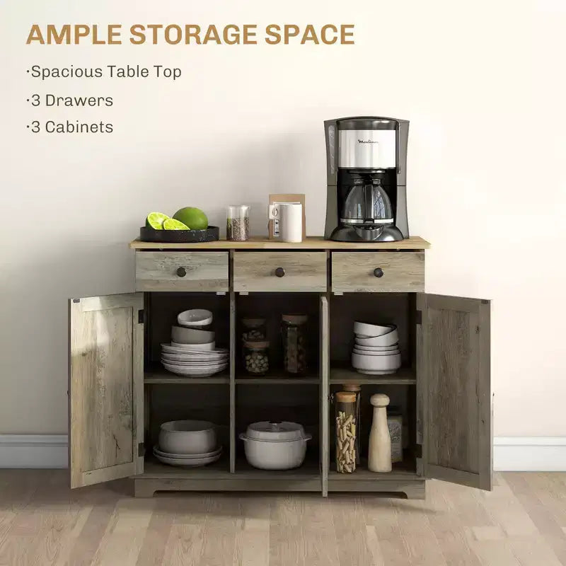 Okak Sideboard Cabinet with Solid Wood Countertop, Storage Cabinet with Adjustable Shelf, Bar Cabinet for Entryway, Living Room, Kitchen, Gray