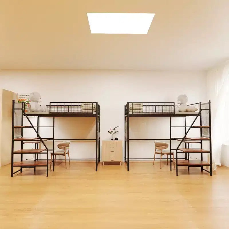 GDFStudio Holden Metal Loft Bed with Desk, Built-in Charging Station and LED Lighting