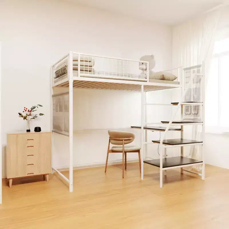 GDFStudio Holden Metal Loft Bed with Desk, Built-in Charging Station and LED Lighting