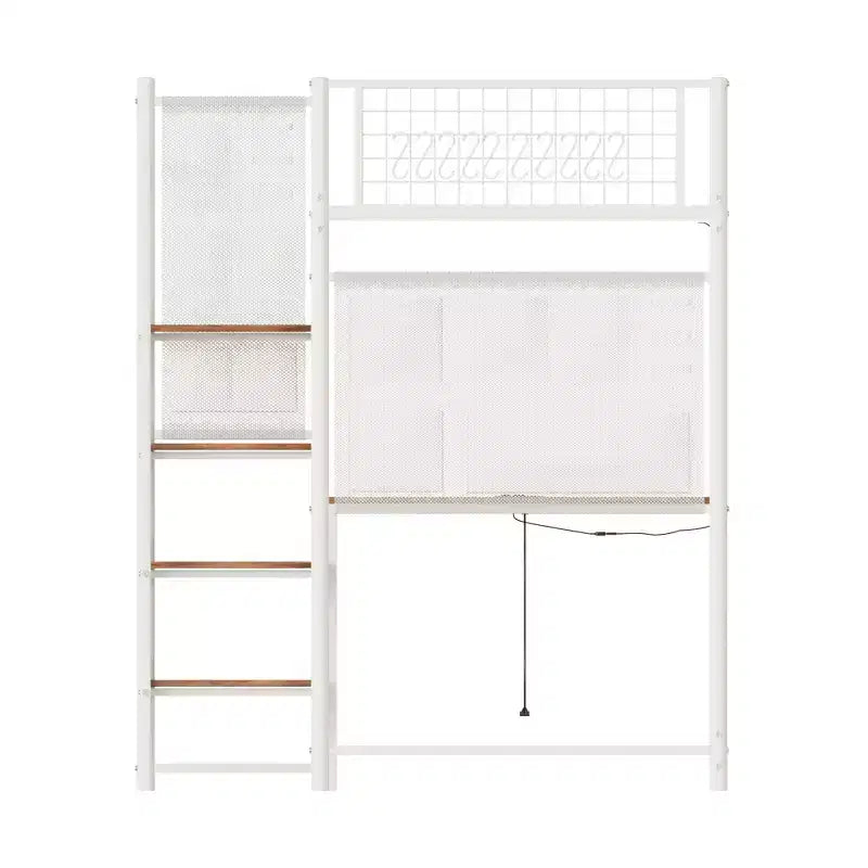 GDFStudio Holden Metal Loft Bed with Desk, Built-in Charging Station and LED Lighting