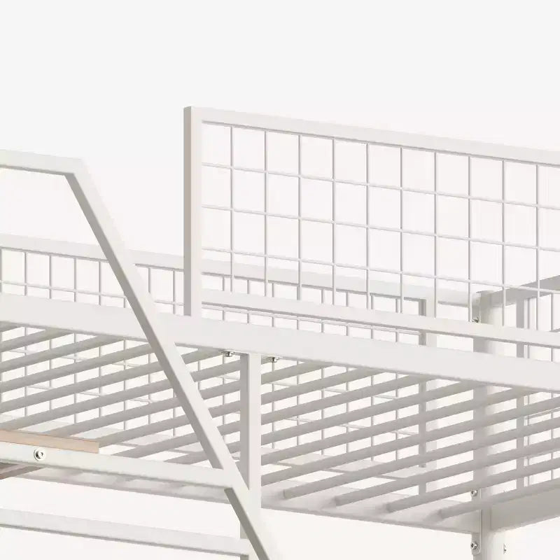 GDFStudio Holden Metal Loft Bed with Desk, Built-in Charging Station and LED Lighting