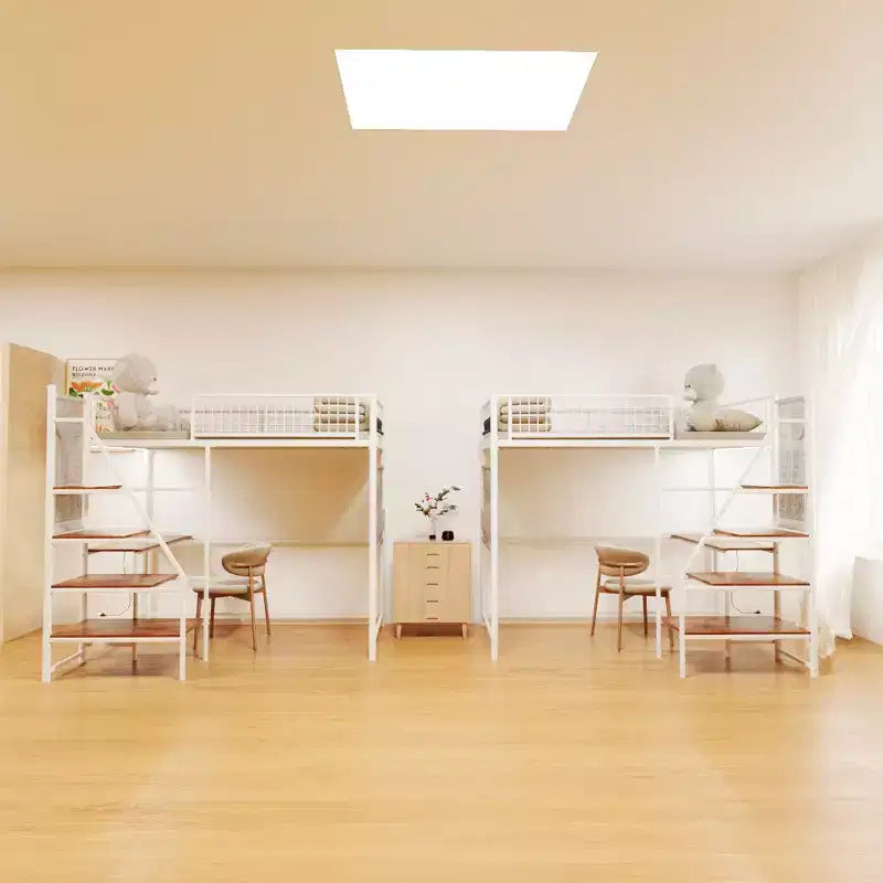 GDFStudio Holden Metal Loft Bed with Desk, Built-in Charging Station and LED Lighting