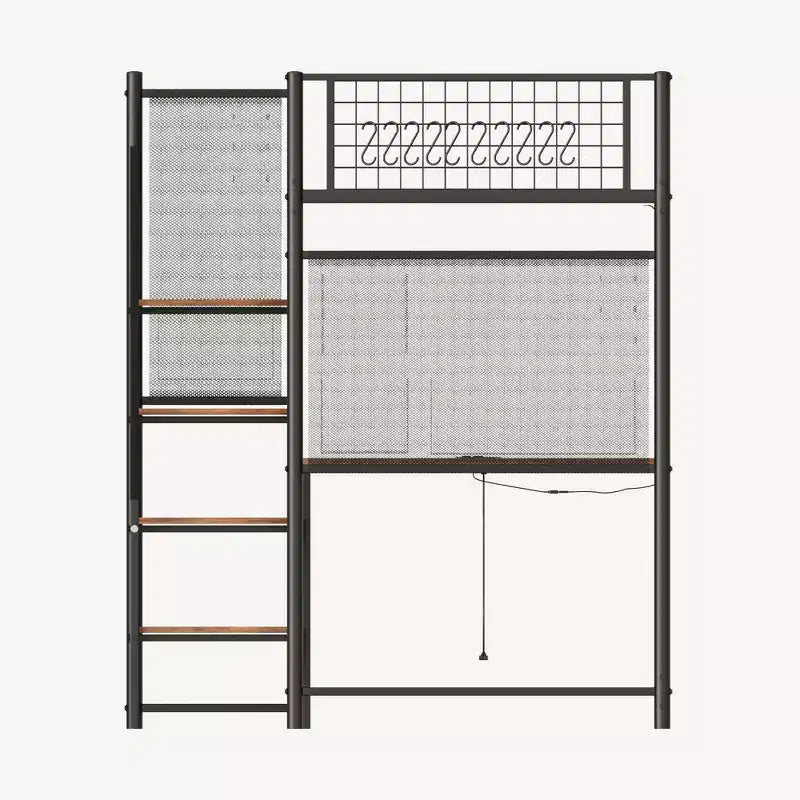 GDFStudio Holden Metal Loft Bed with Desk, Built-in Charging Station and LED Lighting