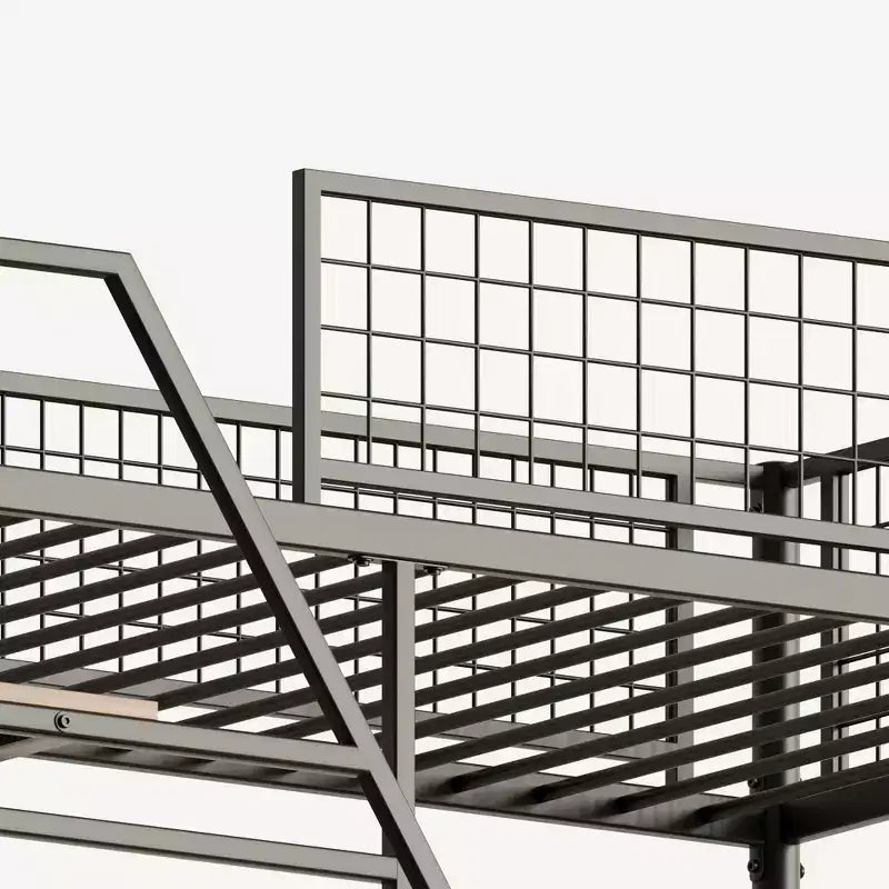 GDFStudio Holden Metal Loft Bed with Desk, Built-in Charging Station and LED Lighting