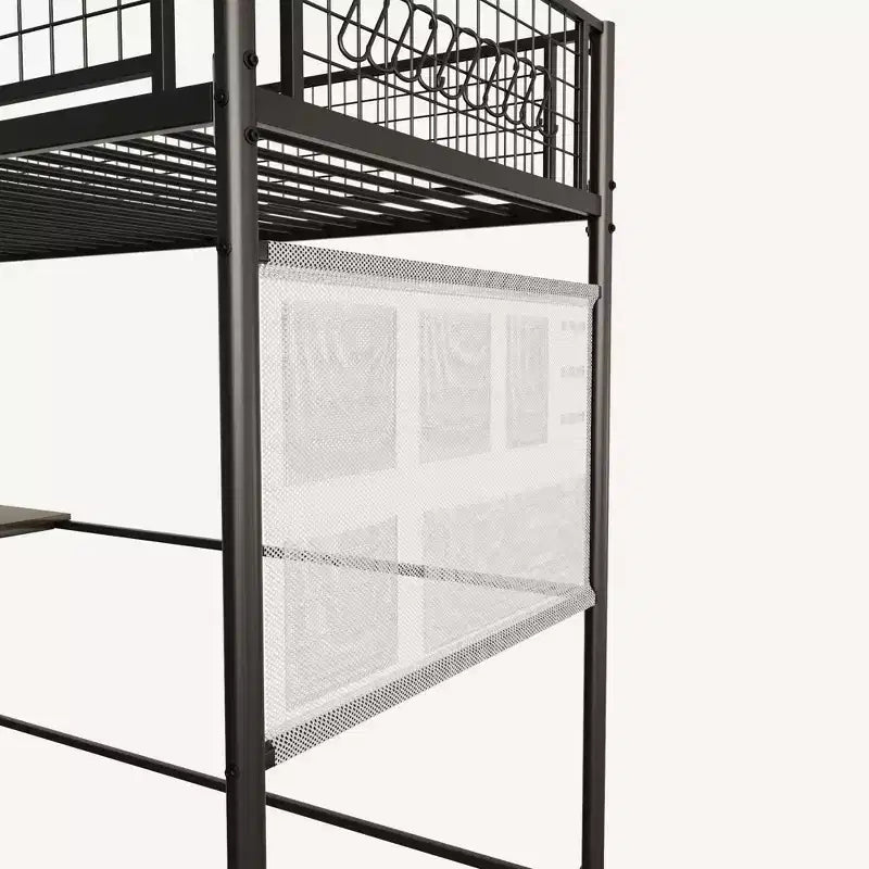 GDFStudio Holden Metal Loft Bed with Desk, Built-in Charging Station and LED Lighting