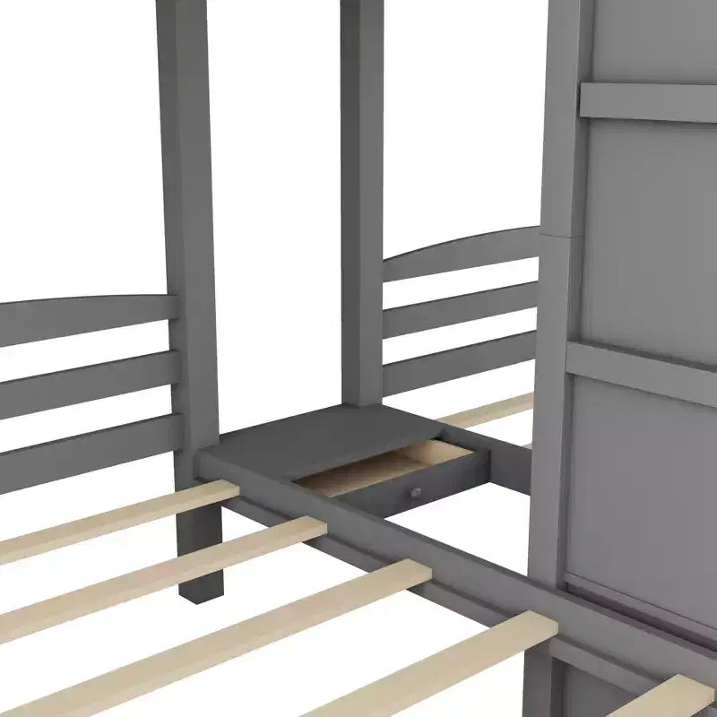 Wood Twin over Twin & Twin Bunk Bed, L Shaped Bunk Bed for 3 Kids, Heavy-Duty Triple Bunk Bed with Storage Drawers, Gray