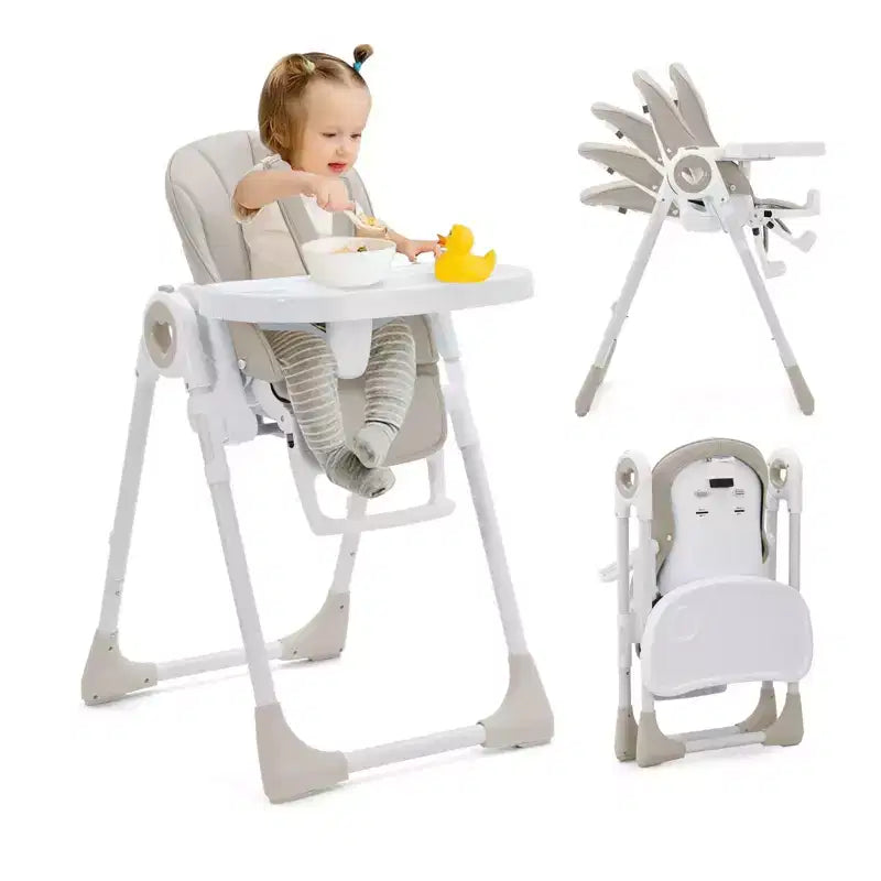Chaise Haute Pliable pour Bébé, Chaise Haute Réglable avec 5 Positions d'Inclinaison, Double Plateau Amovible, Chaise d'Alimentation Portable avec Harnais à 5 Points