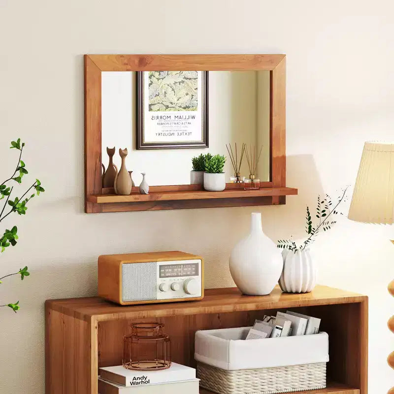 Costway 27.5 x 20 Inch Rectangle Decorative Mirror Farmhouse Wall Mirror with Shelf