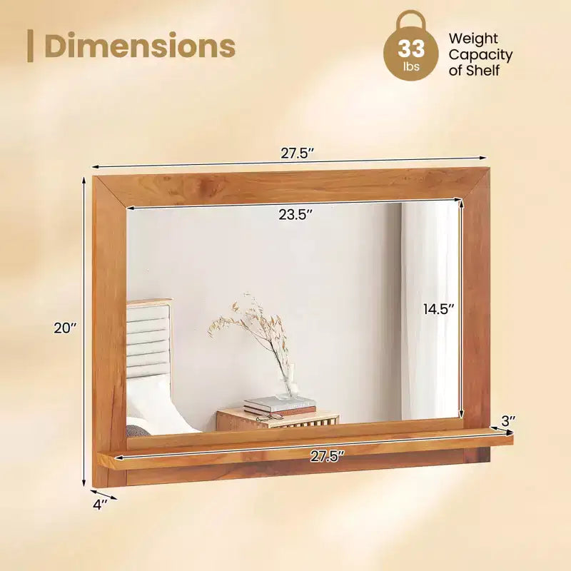 Costway 27.5 x 20 Inch Rectangle Decorative Mirror Farmhouse Wall Mirror with Shelf