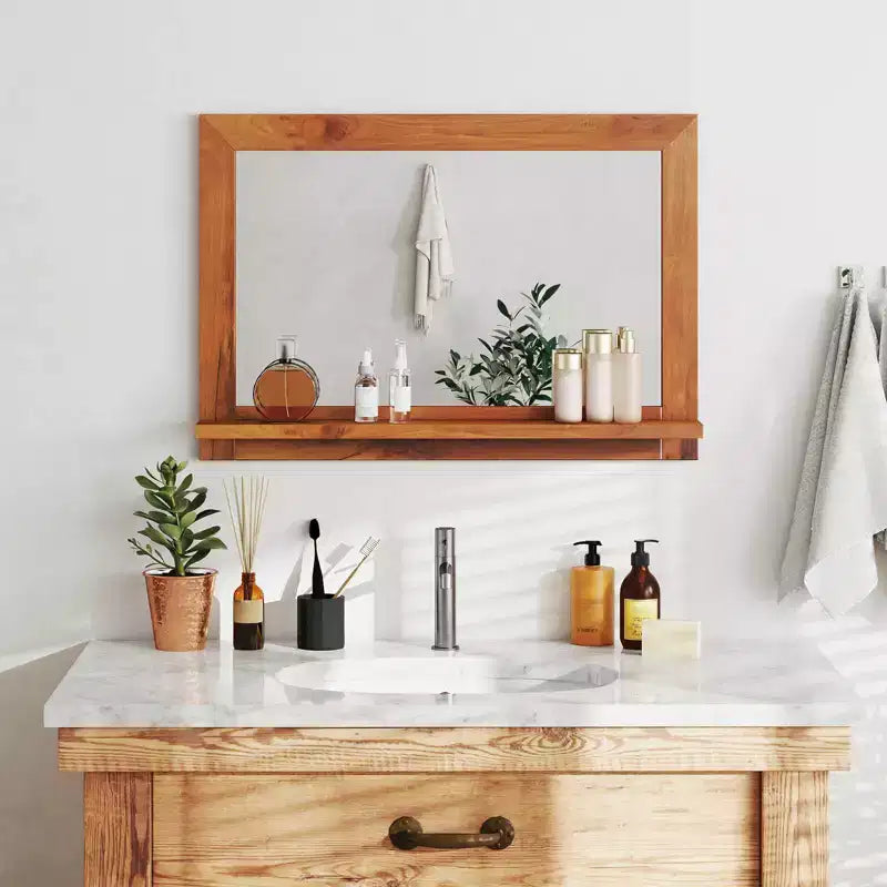 Costway 27.5 x 20 Inch Rectangle Decorative Mirror Farmhouse Wall Mirror with Shelf