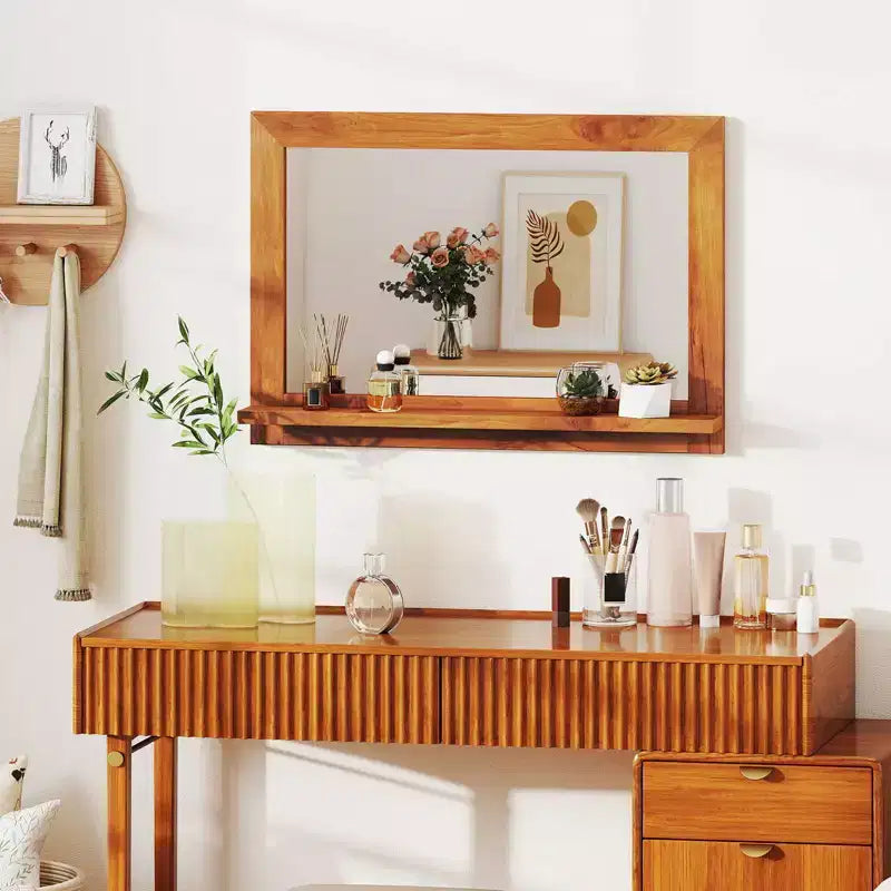 Costway 27.5 x 20 Inch Rectangle Decorative Mirror Farmhouse Wall Mirror with Shelf