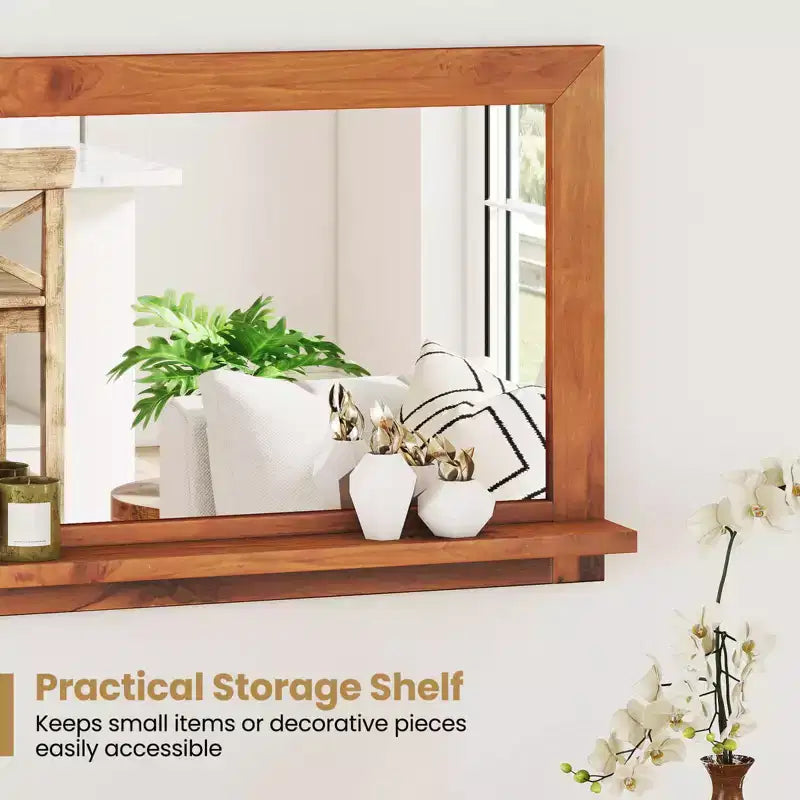 Costway 27.5 x 20 Inch Rectangle Decorative Mirror Farmhouse Wall Mirror with Shelf