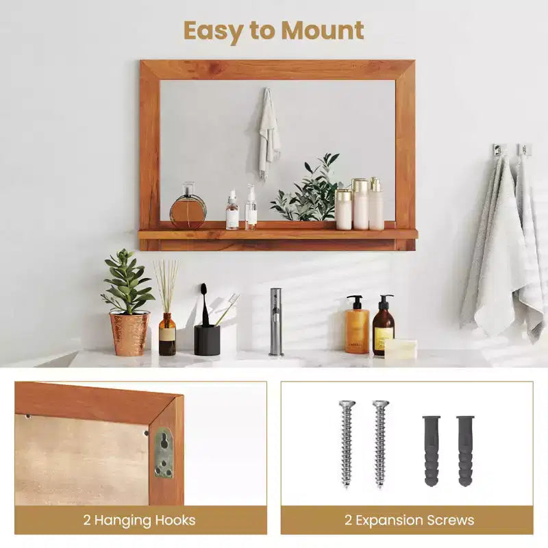 Costway 27.5 x 20 Inch Rectangle Decorative Mirror Farmhouse Wall Mirror with Shelf