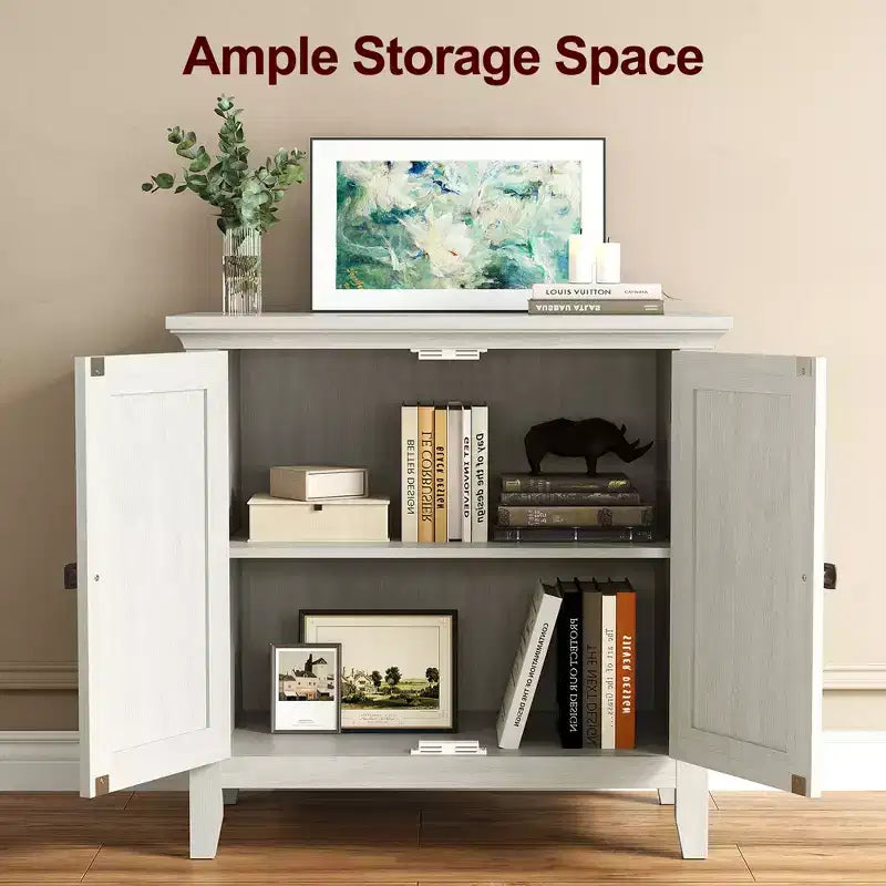 Heynemo 2-Door Buffet Cabinet with Storage, Bohemian Sideboard with Adjustable Shelves, Wood Credenza Cabinet, Grayish-White Console Table Bedroom