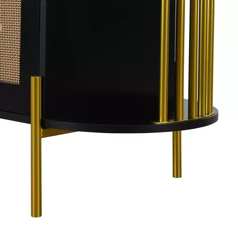 Hostack 2-Door Curved Sideboard Cabinet with Gold Trim and Woven Door Buffet Storage for Dining&Living Room, Black