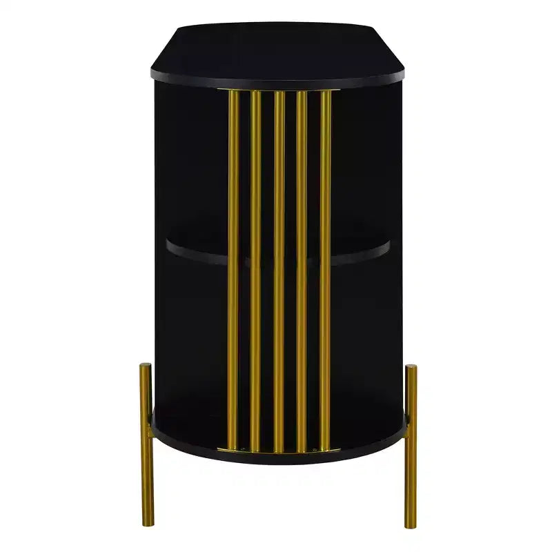 Hostack 2-Door Curved Sideboard Cabinet with Gold Trim and Woven Door Buffet Storage for Dining&Living Room, Black