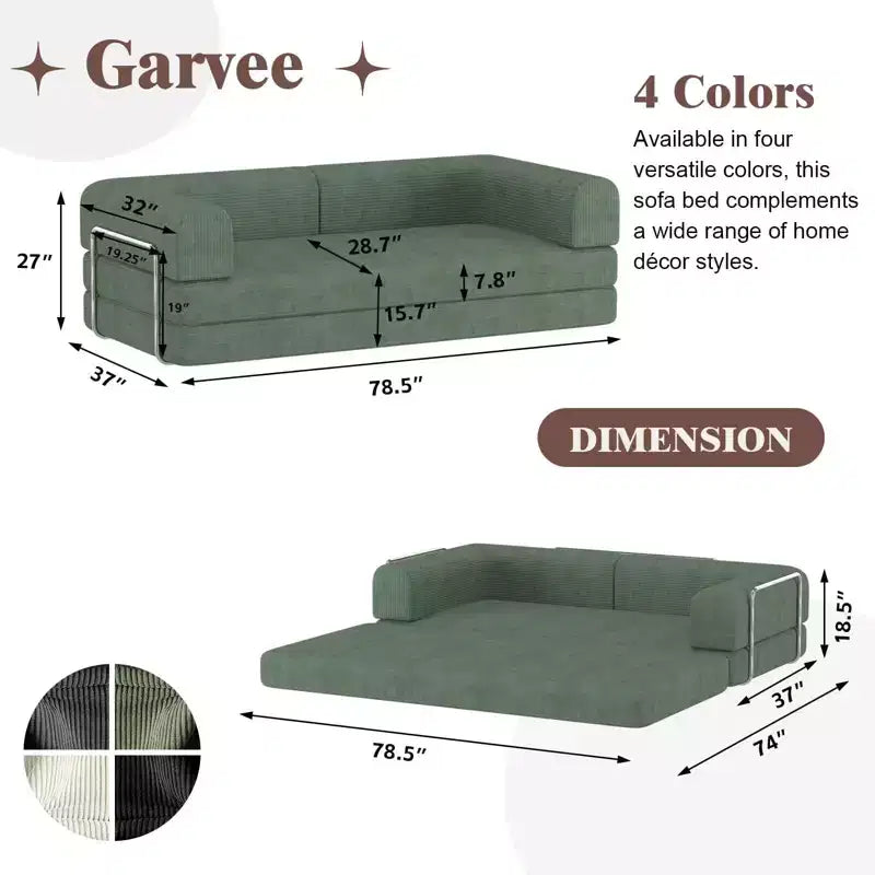 Divano Letto Trasformabile, Divanetto a Due Posti in Velluto a Coste da 198 cm, Materasso Pieghevole