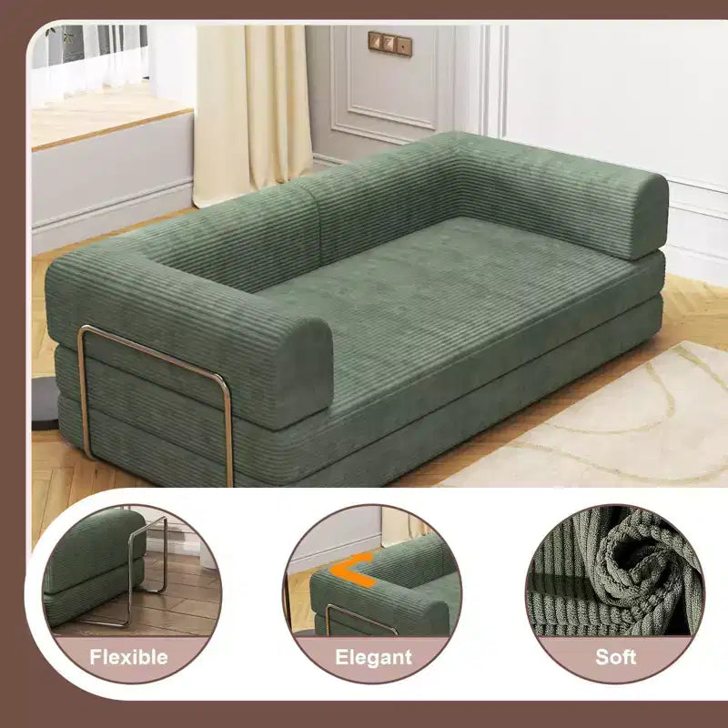 Divano Letto Trasformabile, Divanetto a Due Posti in Velluto a Coste da 198 cm, Materasso Pieghevole