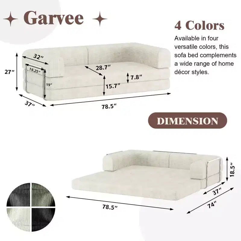 Divano Letto Trasformabile, Divanetto a Due Posti in Velluto a Coste da 198 cm, Materasso Pieghevole