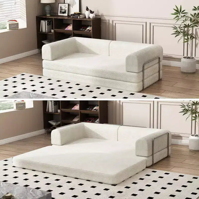 Convertible Sleeper Sofa Bed, 78 Boneless Couch with Fixed-Shape Frame, Corduroy Loveseat Floor Sofa, Folding Mattress Couch for Living Room