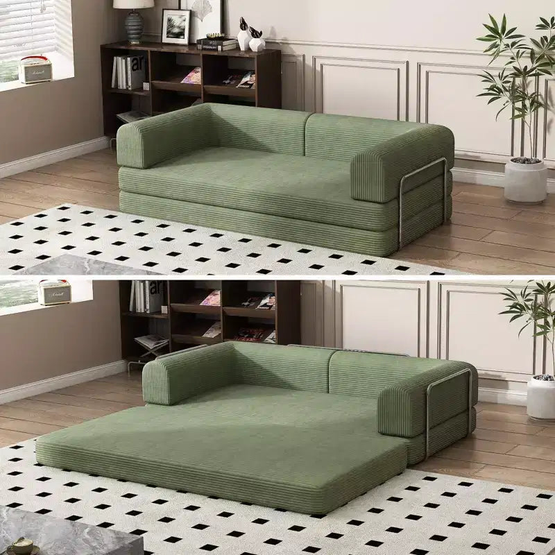 Divano Letto Trasformabile, Divanetto a Due Posti in Velluto a Coste da 198 cm, Materasso Pieghevole