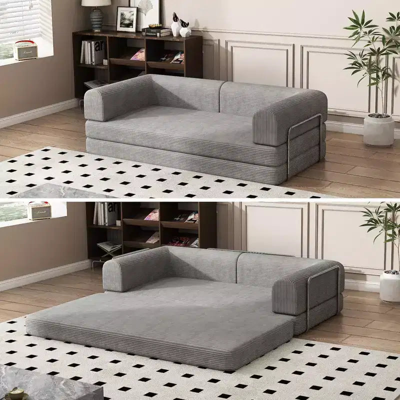 Divano Letto Trasformabile, Divanetto a Due Posti in Velluto a Coste da 198 cm, Materasso Pieghevole