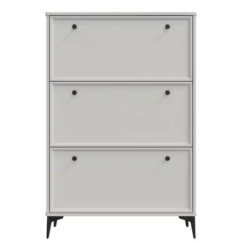 Okak Stylish Shoe Cabinet, Shoe Storage Cabinet with 3 Flip Drawers and Independent Legs, Narrow Shoe Cabinet for Living Room, Hallway, Glossy White
