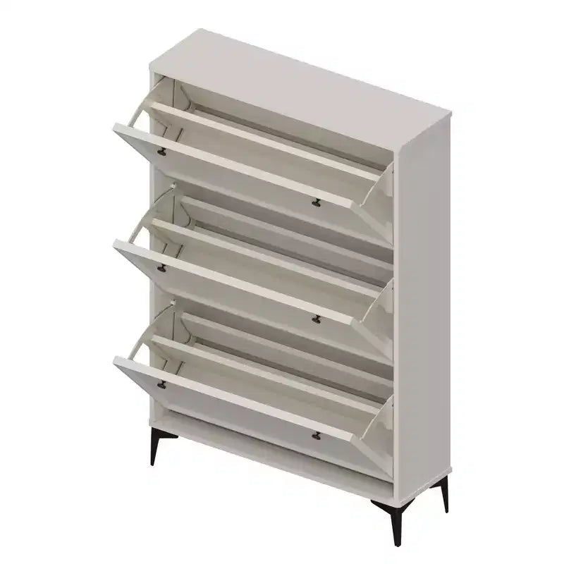 Okak Stylish Shoe Cabinet, Shoe Storage Cabinet with 3 Flip Drawers and Independent Legs, Narrow Shoe Cabinet for Living Room, Hallway, Glossy White