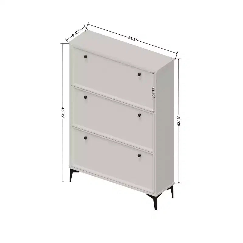 Okak Stylish Shoe Cabinet, Shoe Storage Cabinet with 3 Flip Drawers and Independent Legs, Narrow Shoe Cabinet for Living Room, Hallway, Glossy White