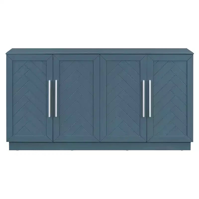 Hostack Sideboard Cabinet with Adjustable Shelves and Silver Handles for Dining & Living Room, Antique Blue