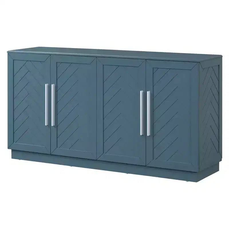 Hostack Sideboard Cabinet with Adjustable Shelves and Silver Handles for Dining & Living Room, Antique Blue